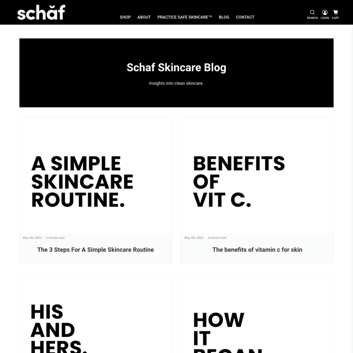 Schaf Skincare Best Shopify Blog Examples