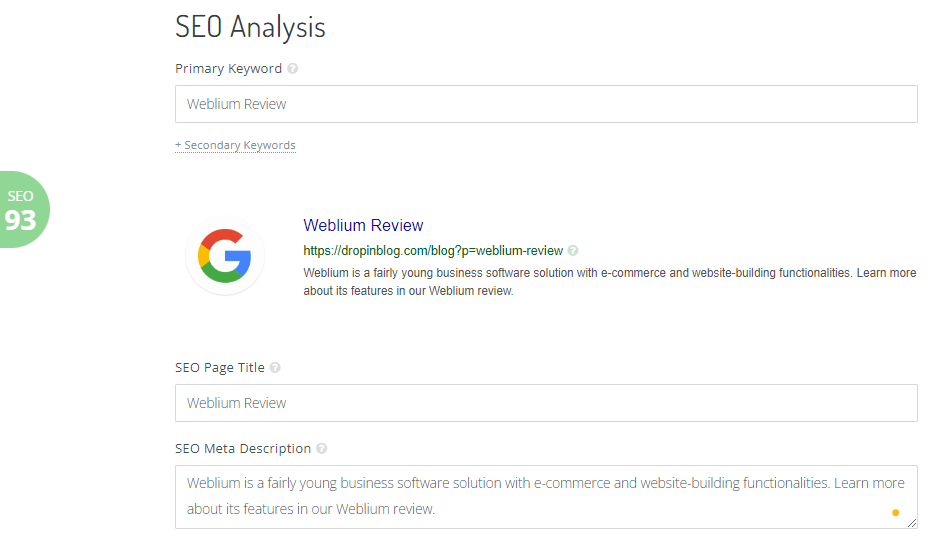 DropInBlog SEO Analyzer
