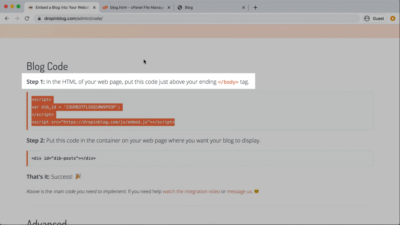 HTML integration process