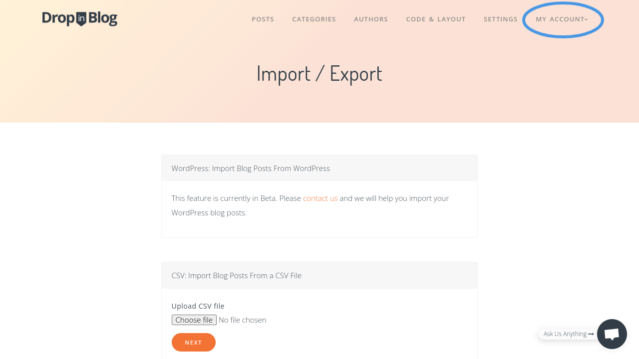 How to import in DropInBlog