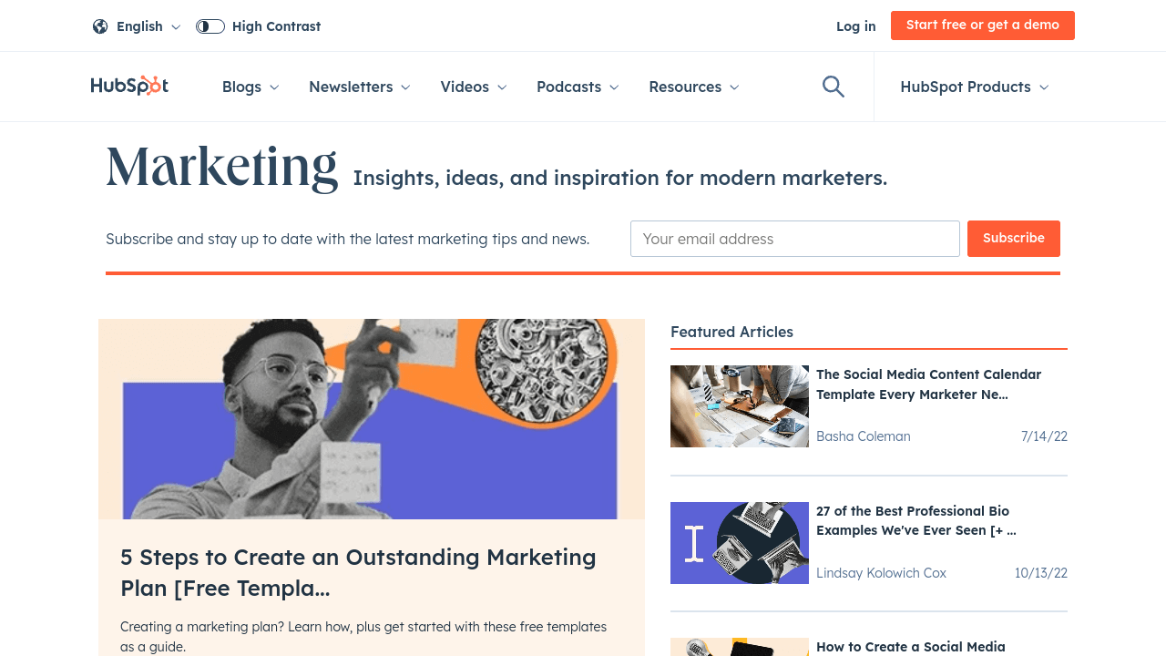 marketing blog examples: HubSpot Marketing blog