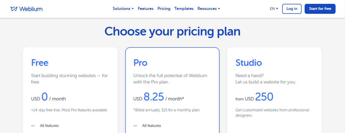 Weblium Review pricing plans