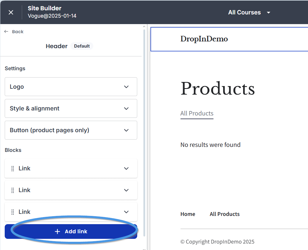 Add a new link to your Thinkific site header