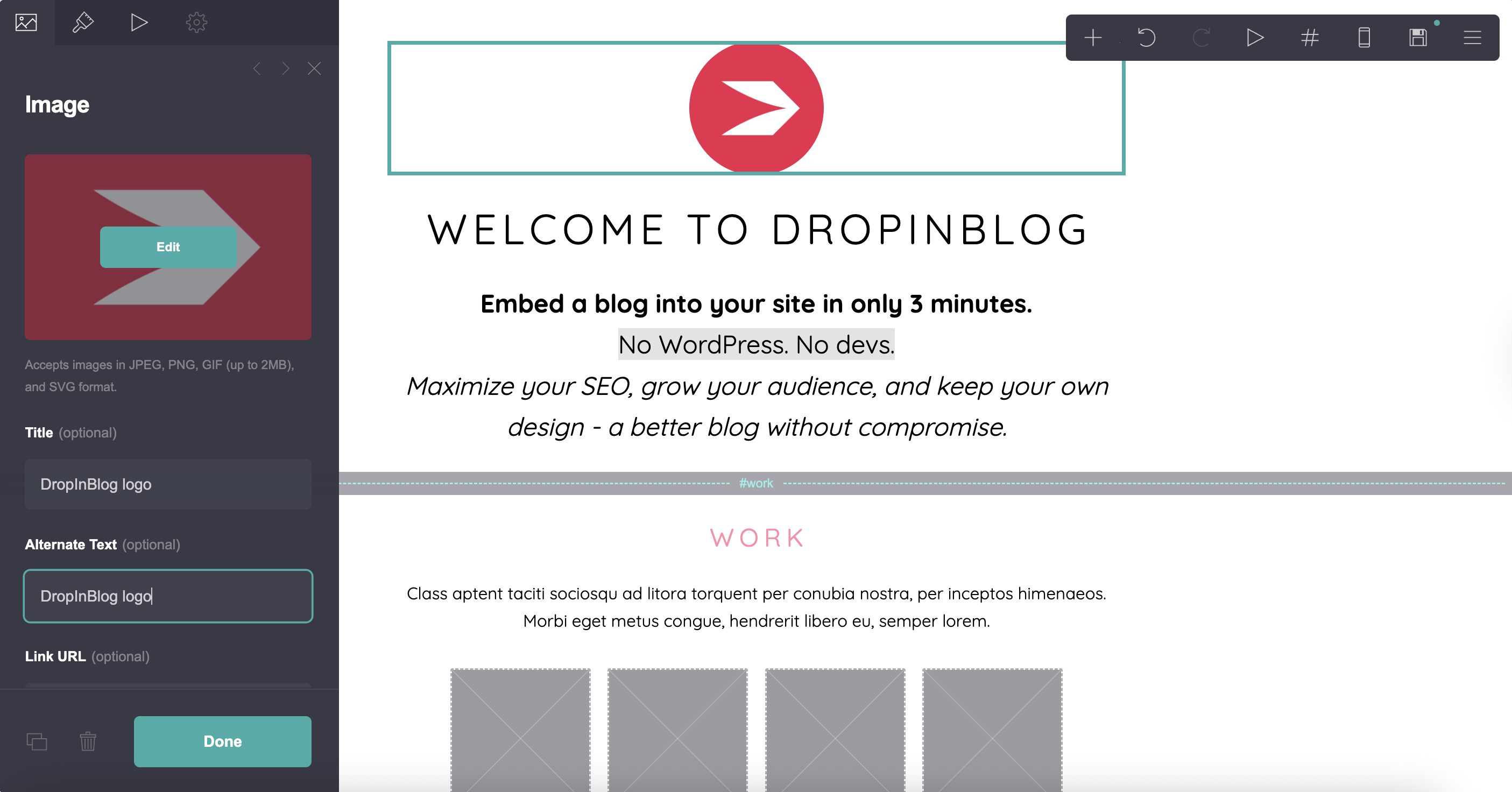 Image optimization settings in Carrd