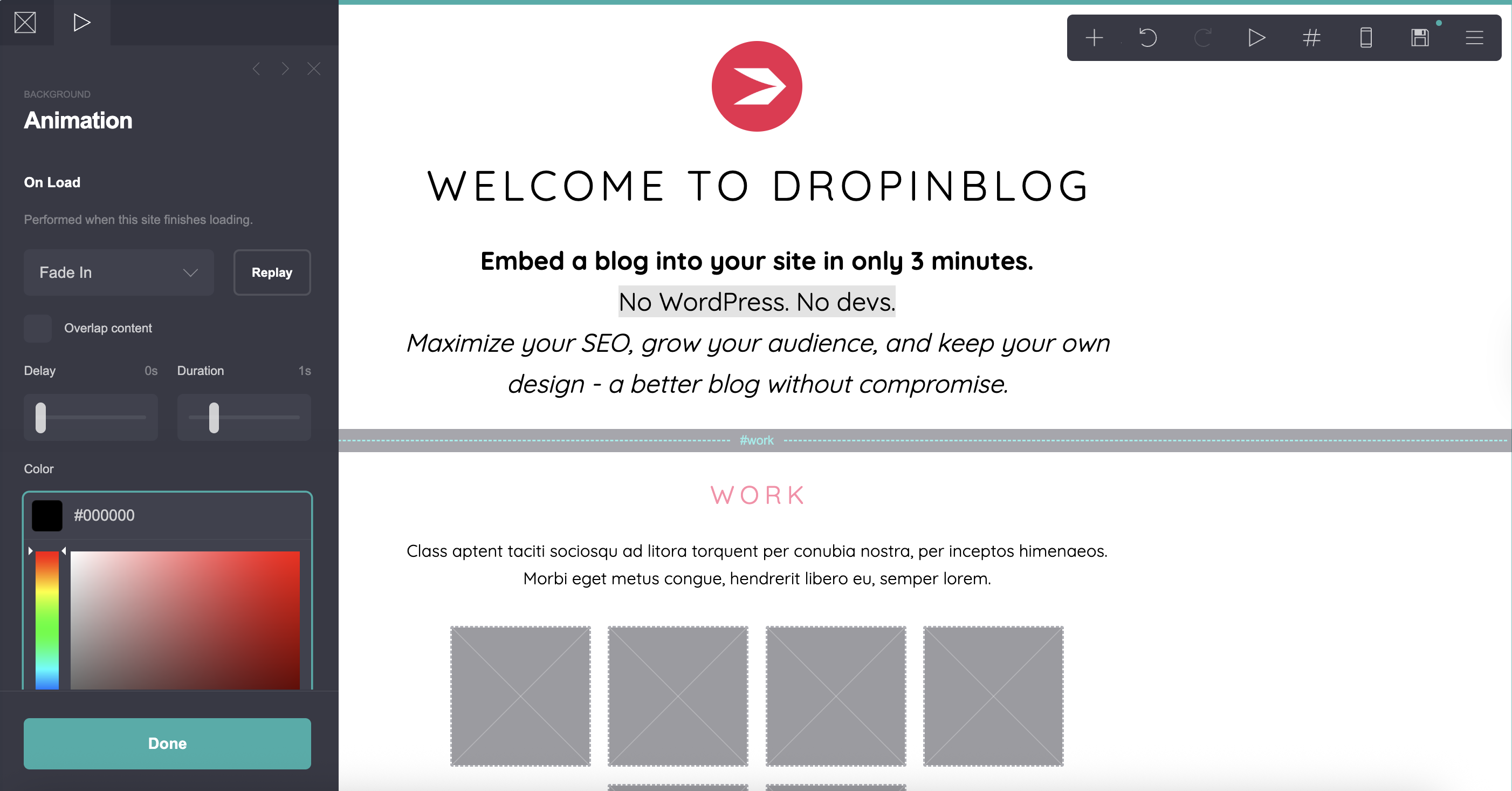 Carrd's animation settings