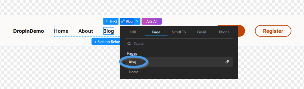 Connecting the blog page with the Blog link item
