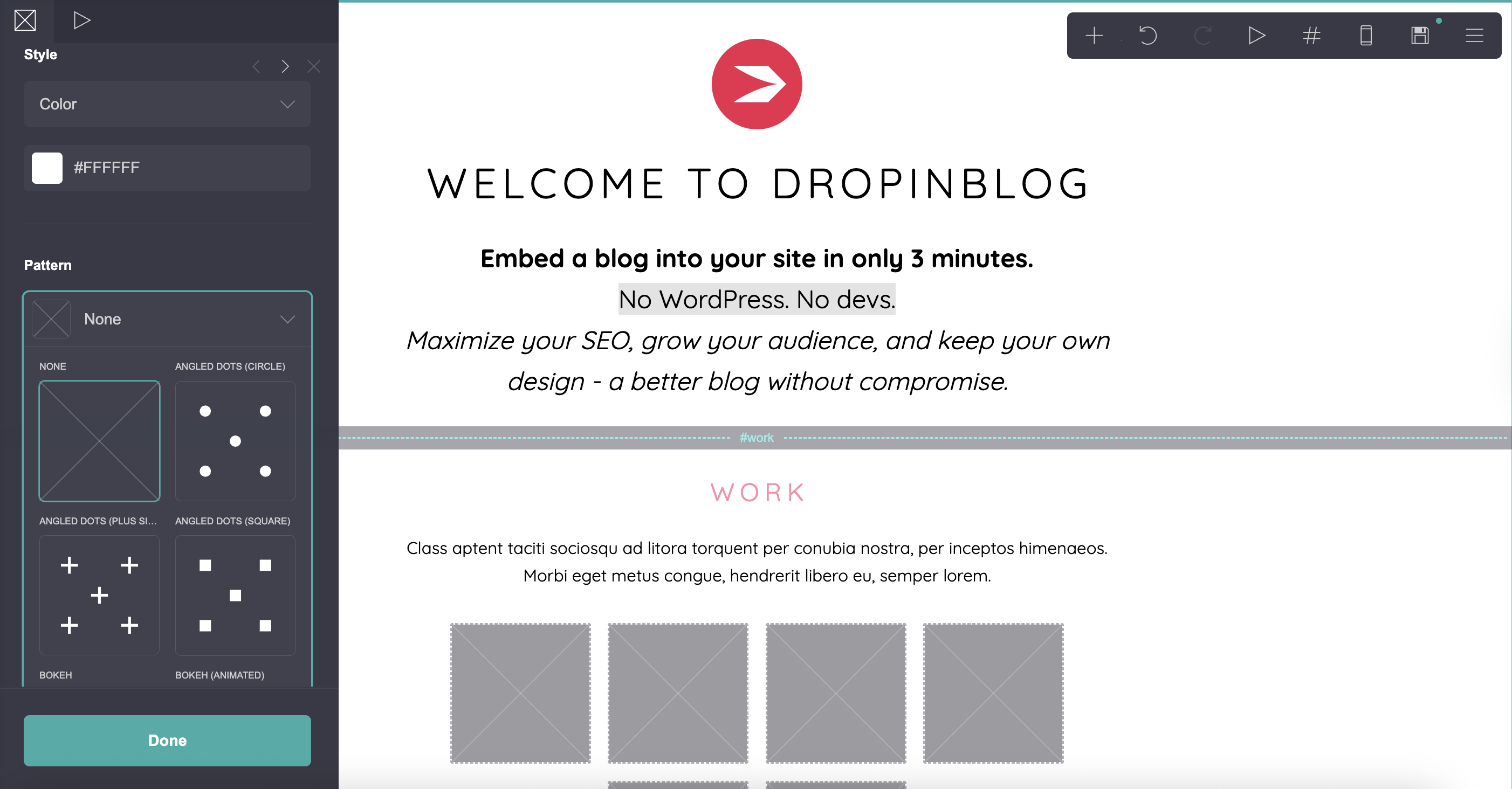 Background patters inside Carrd's editor
