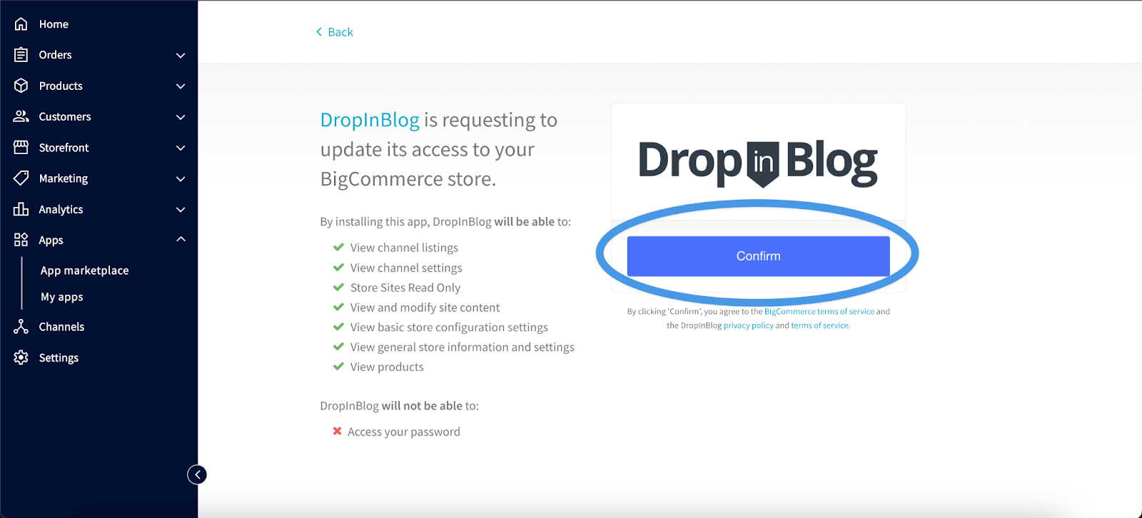 BigCommerce installation step
