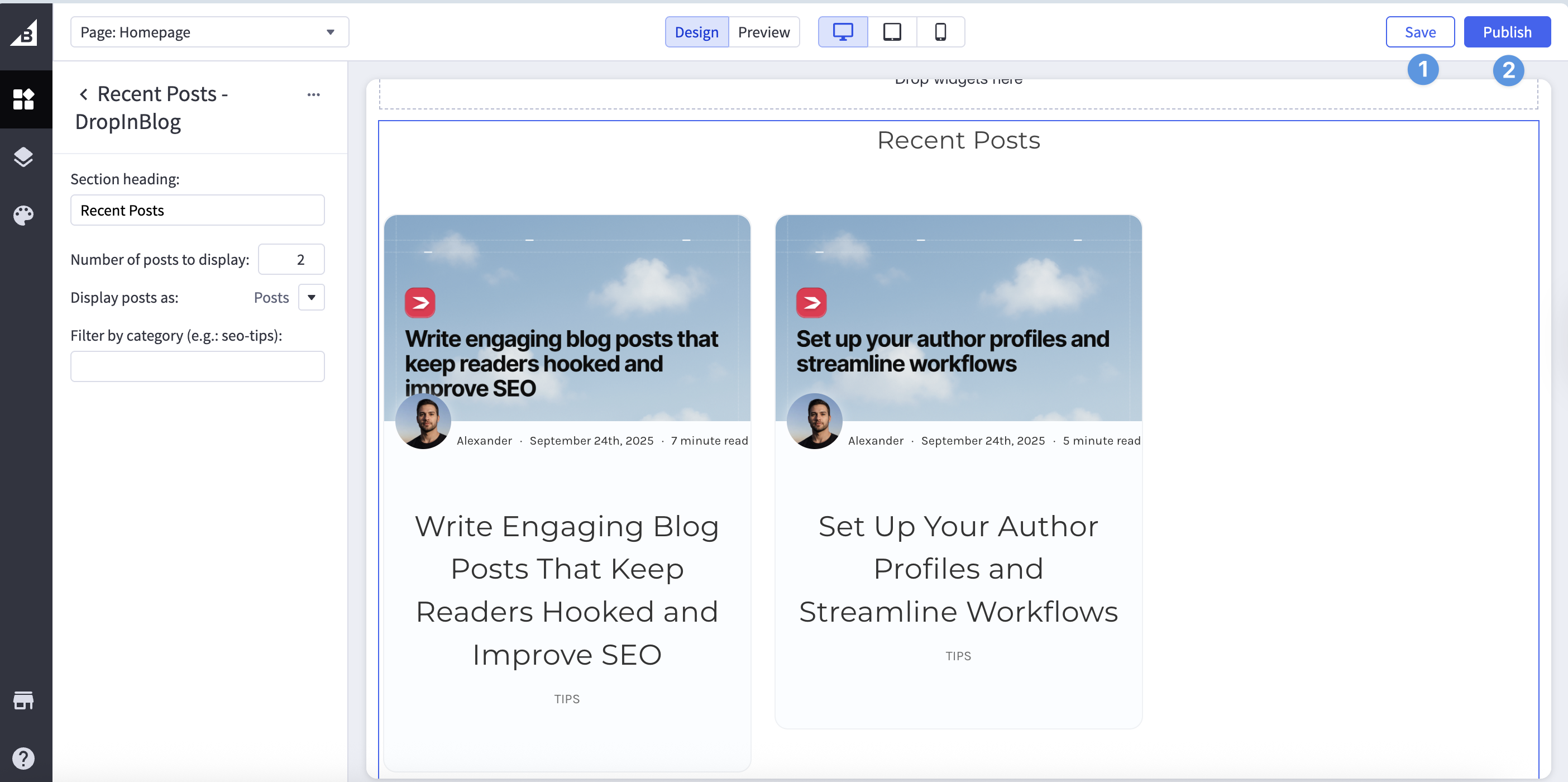 Save changes after adding recent posts in BigCommerce