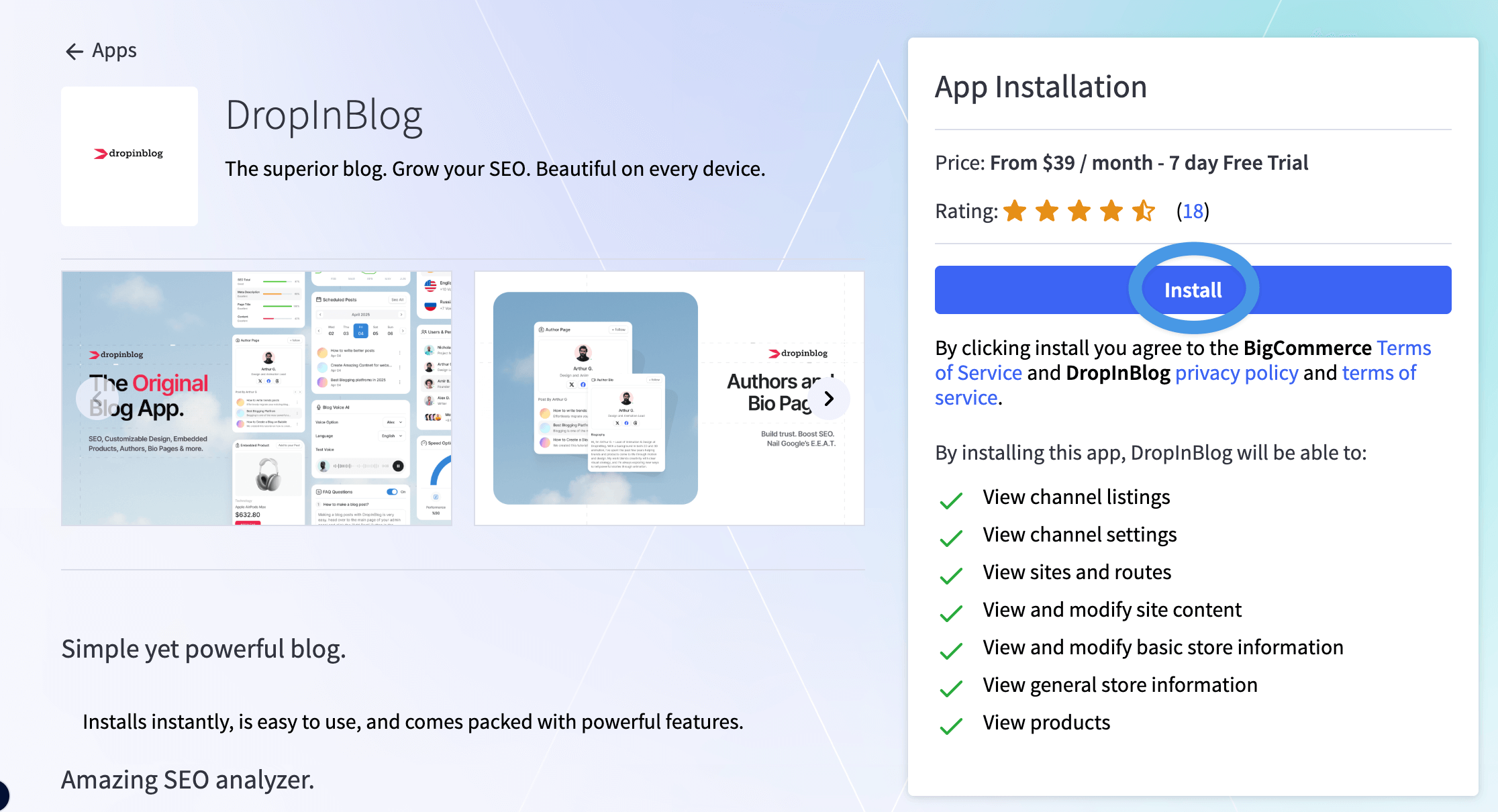 BigCommerce blog install step