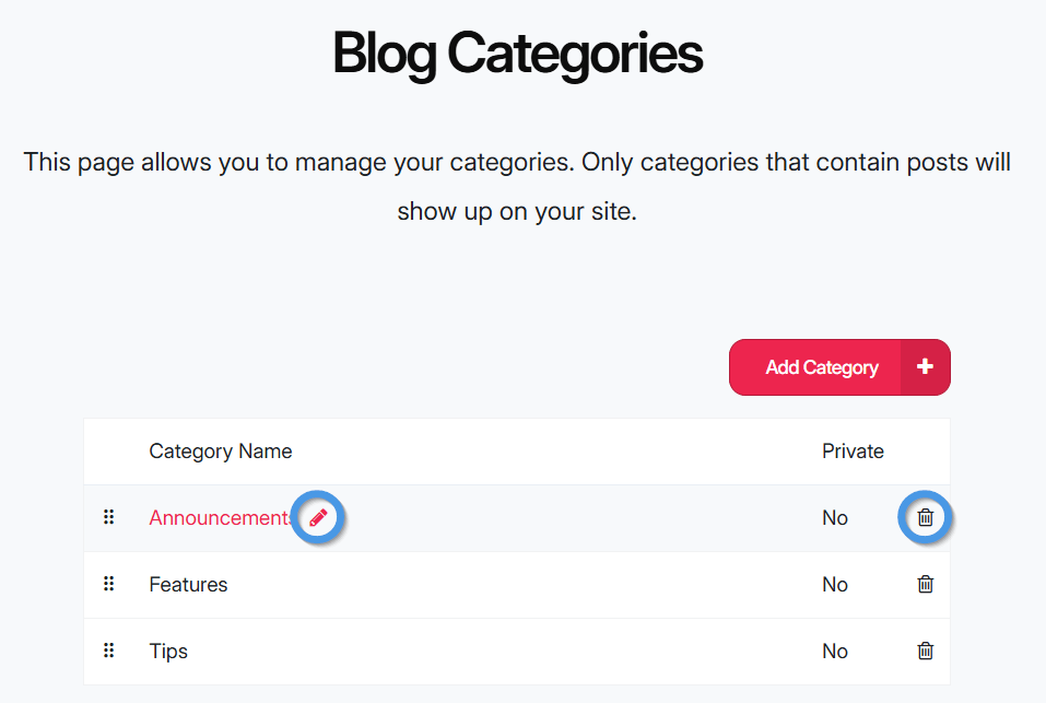 Managing blog categories
