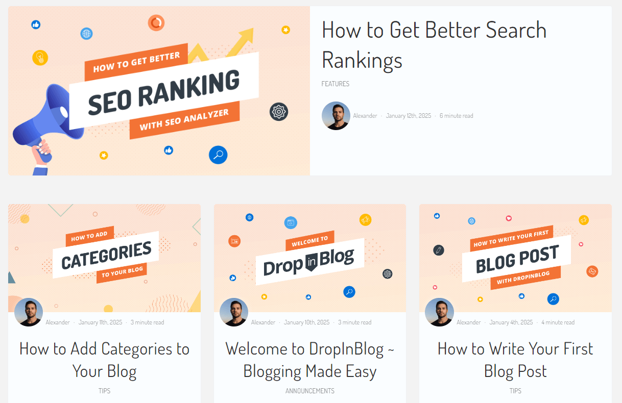 Blog homepage: grid layout