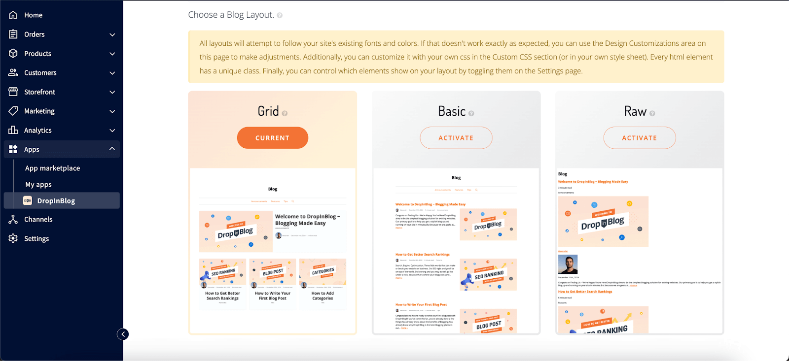 DropInBlog blog layouts