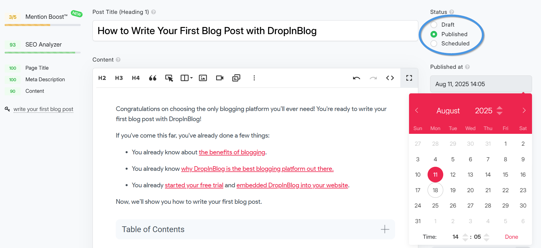 Blog post status