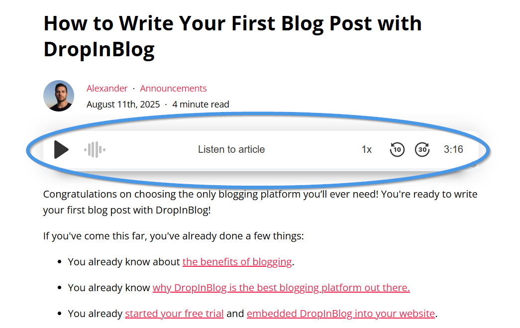 Blog Voice AI™ text-to-speech feature