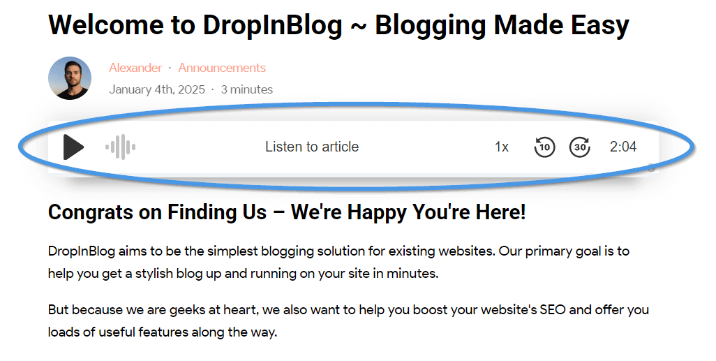 Blog Voice AI™ text-to-speech feature