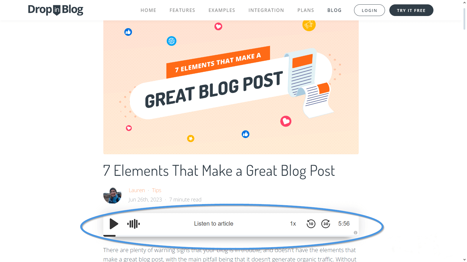 Blog Voice AI feature turned on