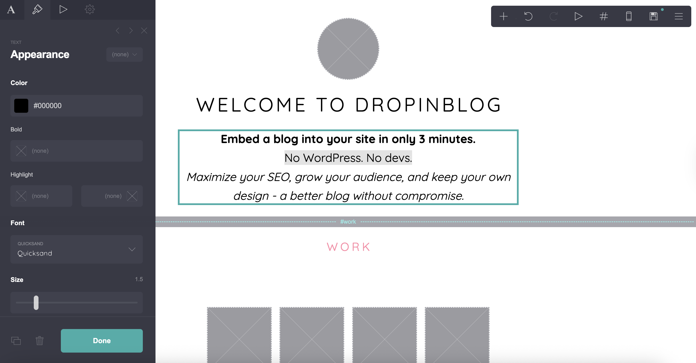 Customizing text in the Carrd editor