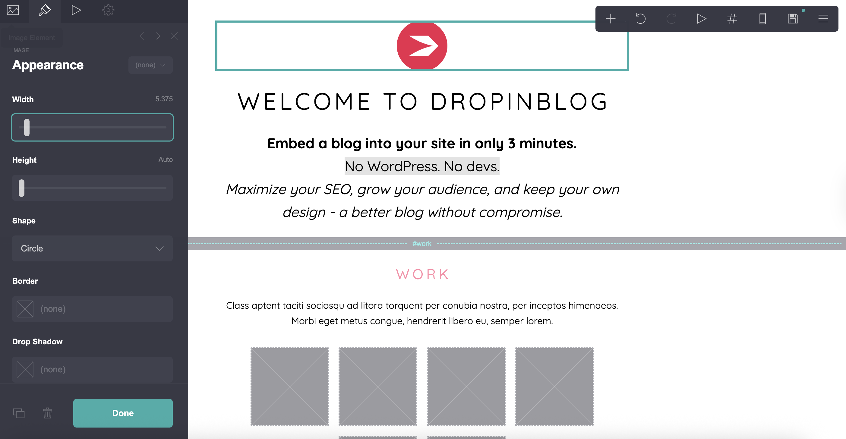 Adjusting image settings in Carrd