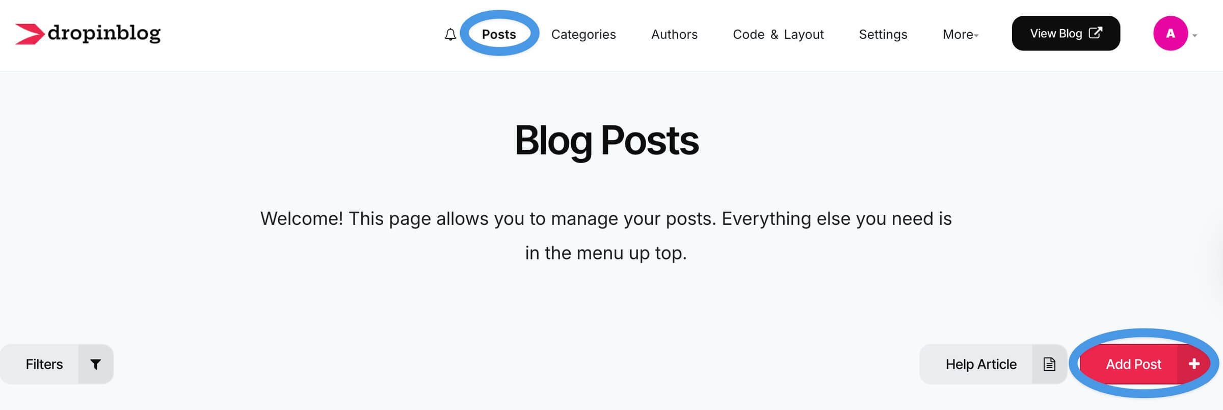 Create a blog on Lovable: Starting a new blog post from the Posts page in DropInBlog