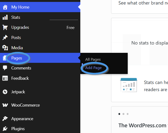 Create a new page in WordPress