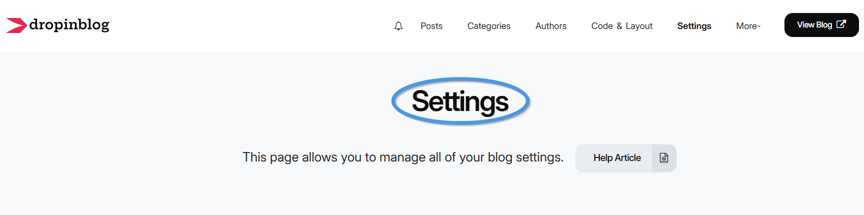 DropInBlog Settings page