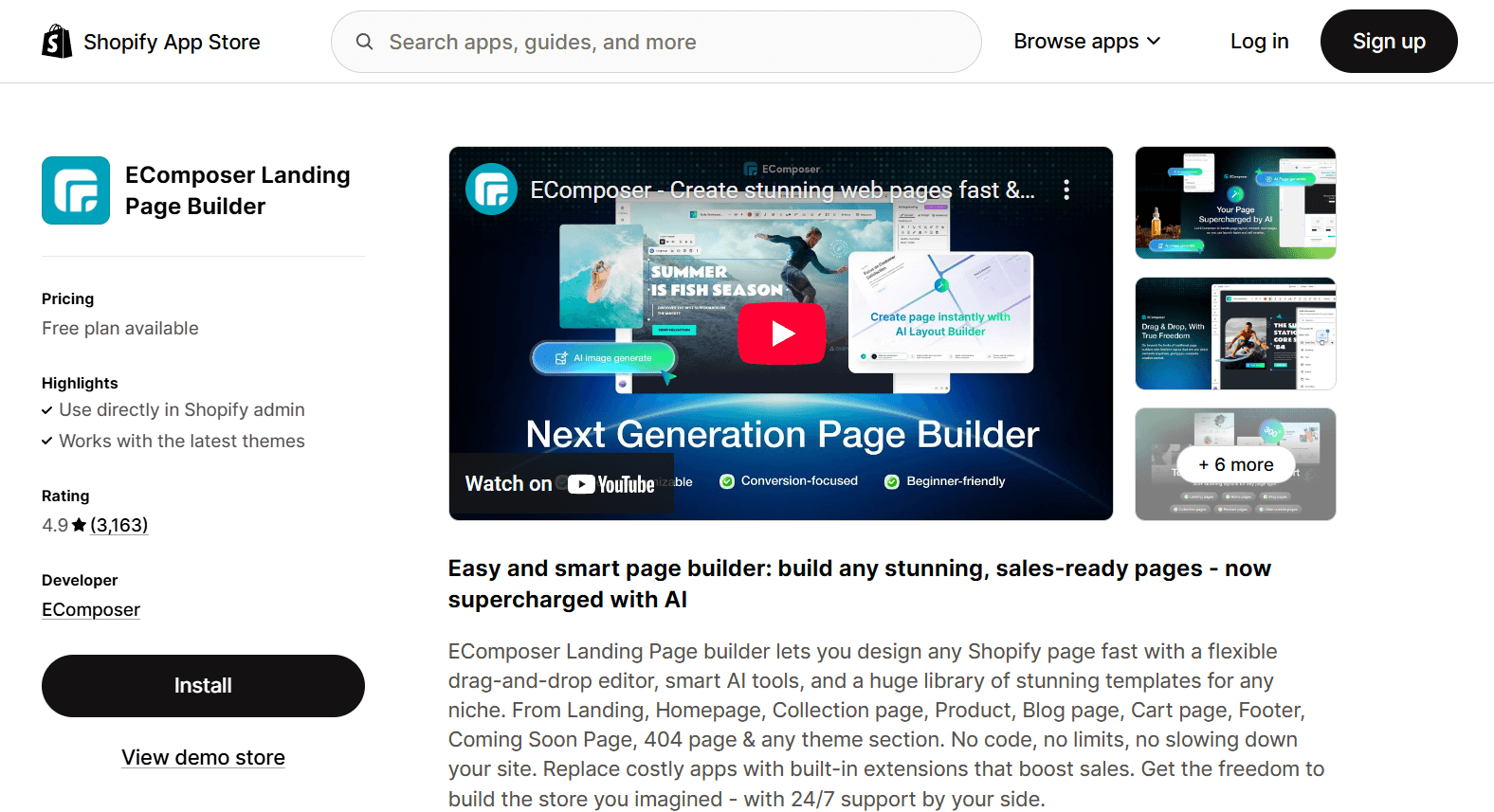 EComposer Shopify app listing