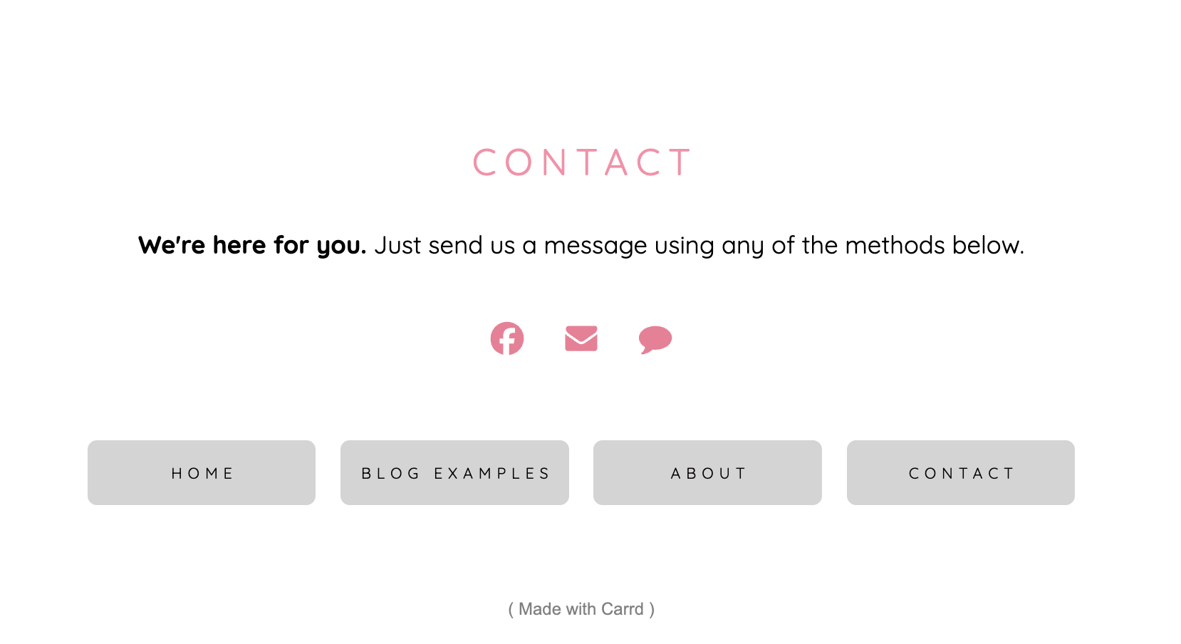 A Contact page created in Carrd