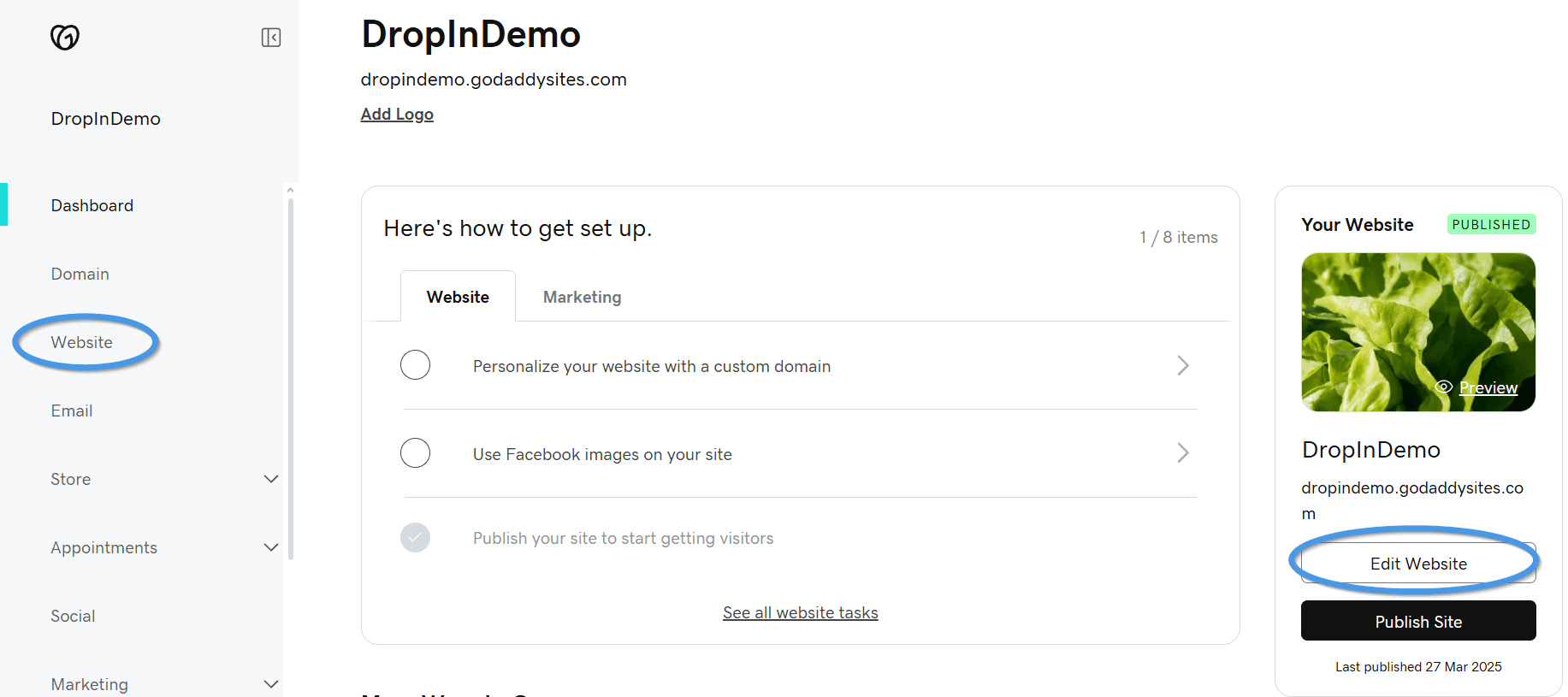 GoDaddy blog install step
