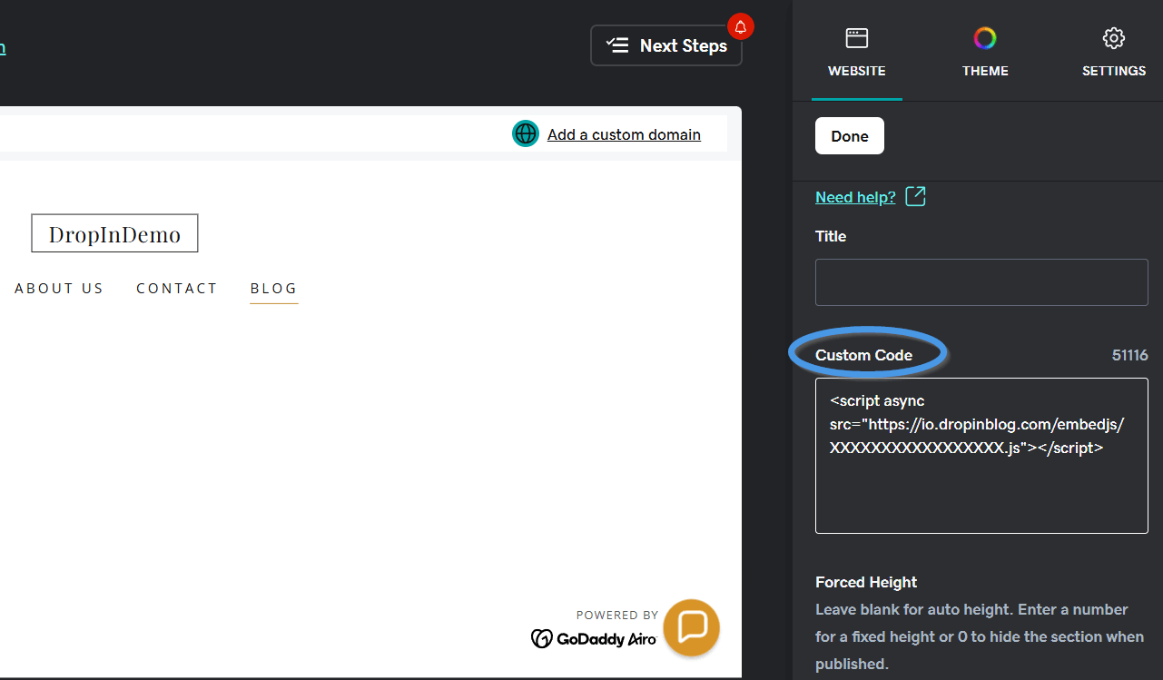GoDaddy blog install step