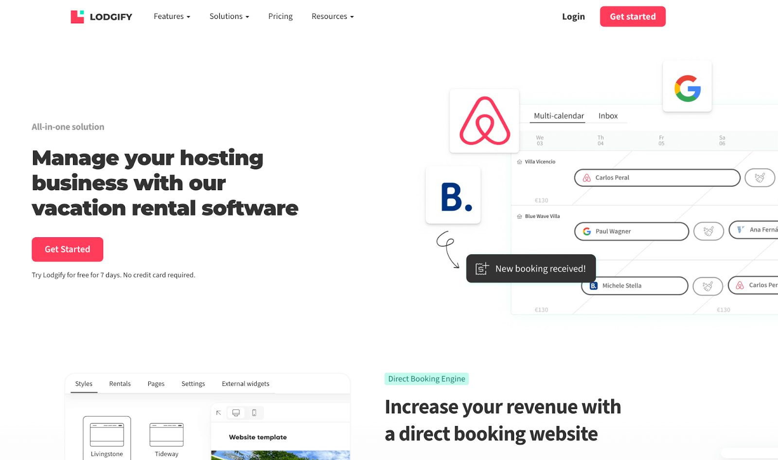A screenshot showing Lodgify's homepage
