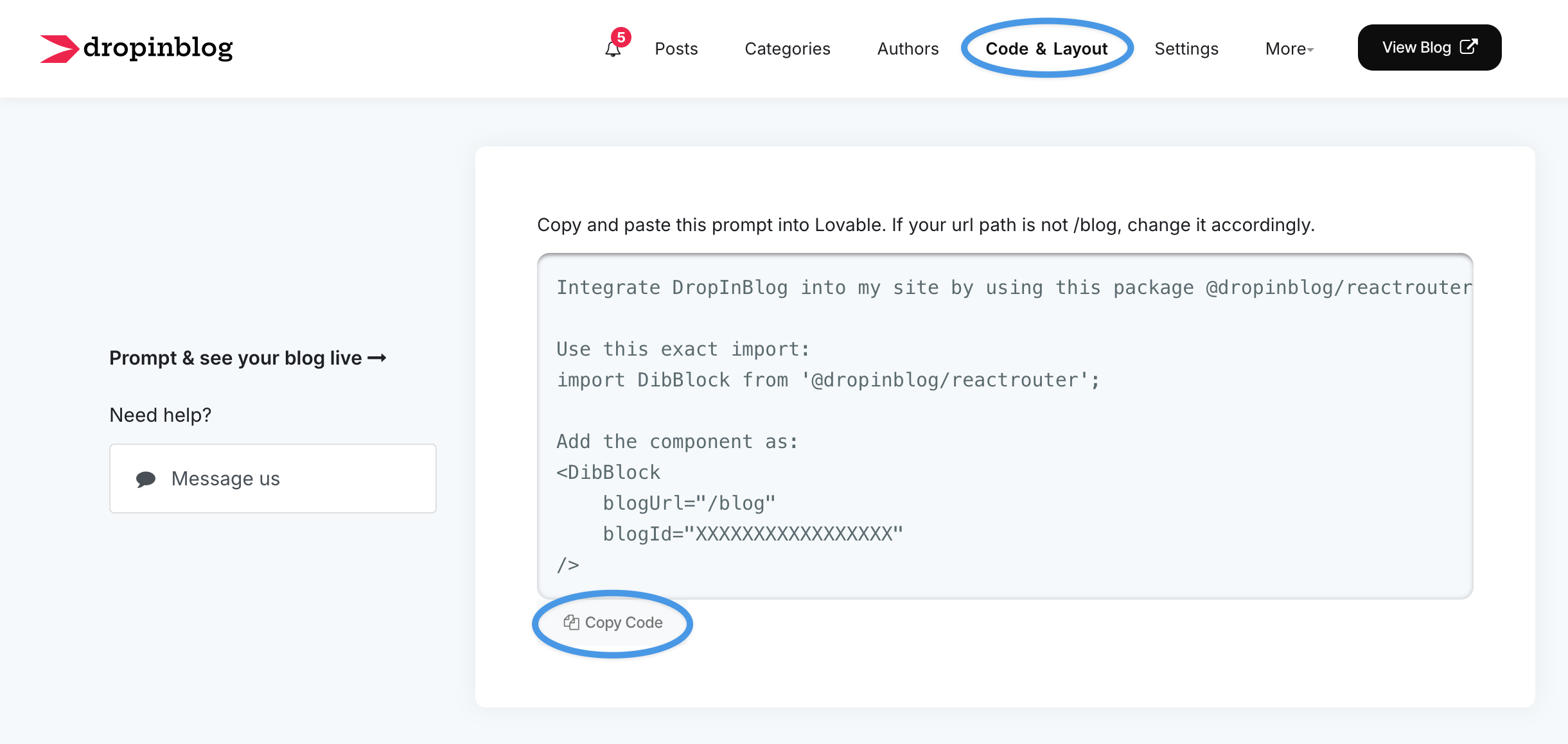 Lovable blog install step