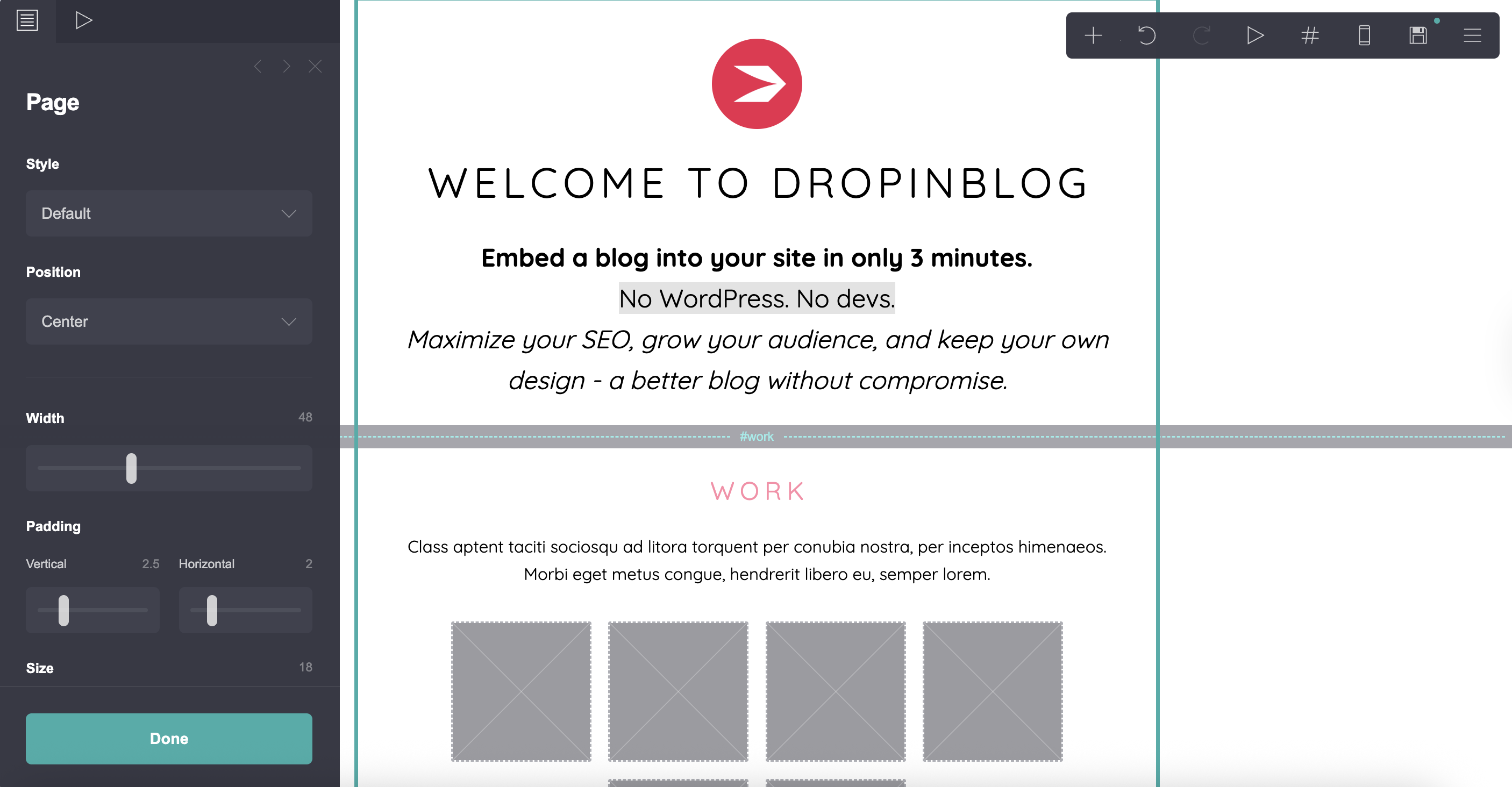 Carrd's page settings