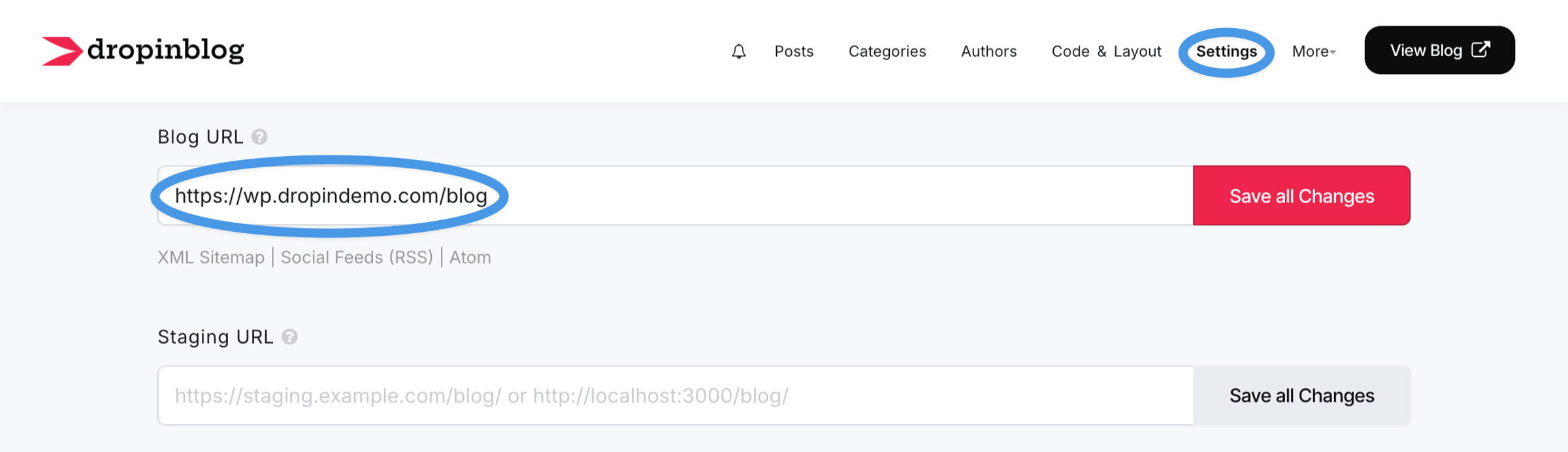 Add your blog link to your DropInBlog account