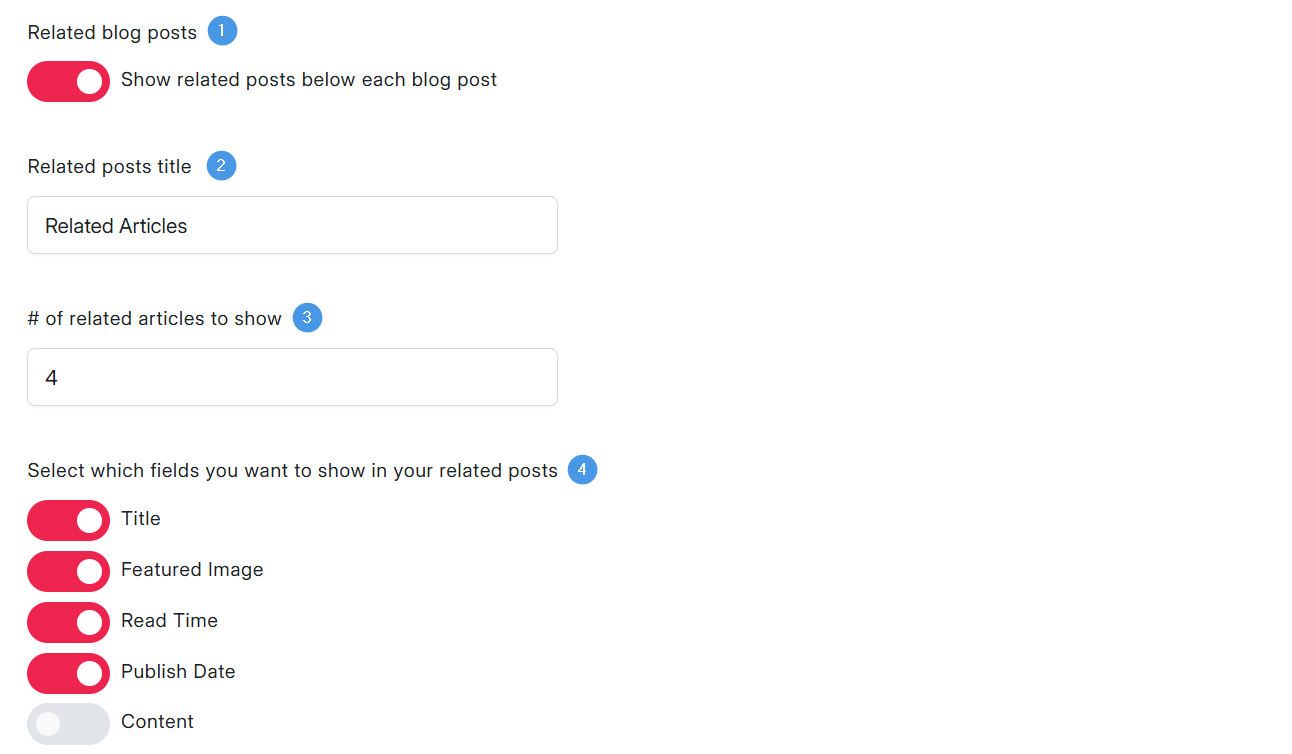 Related blog posts settings