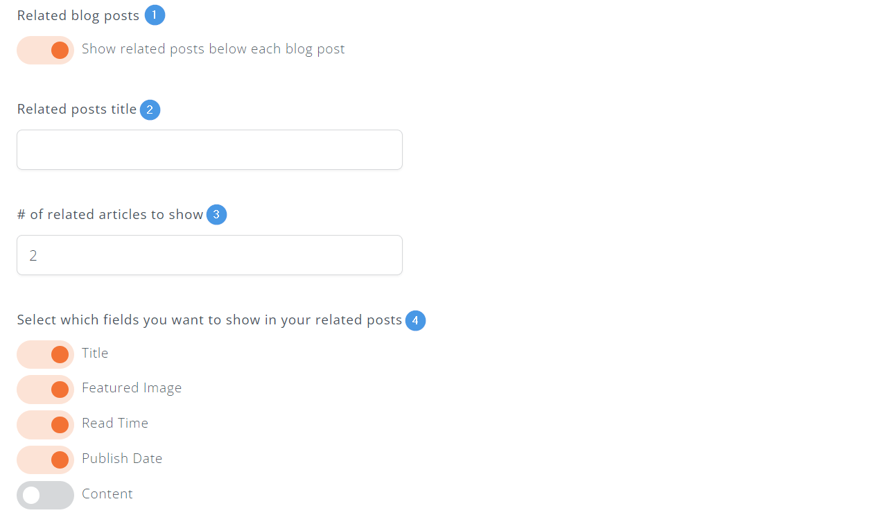Related blog posts settings