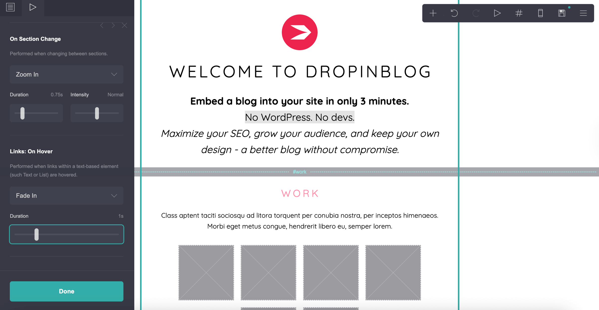 Adding animations to a section