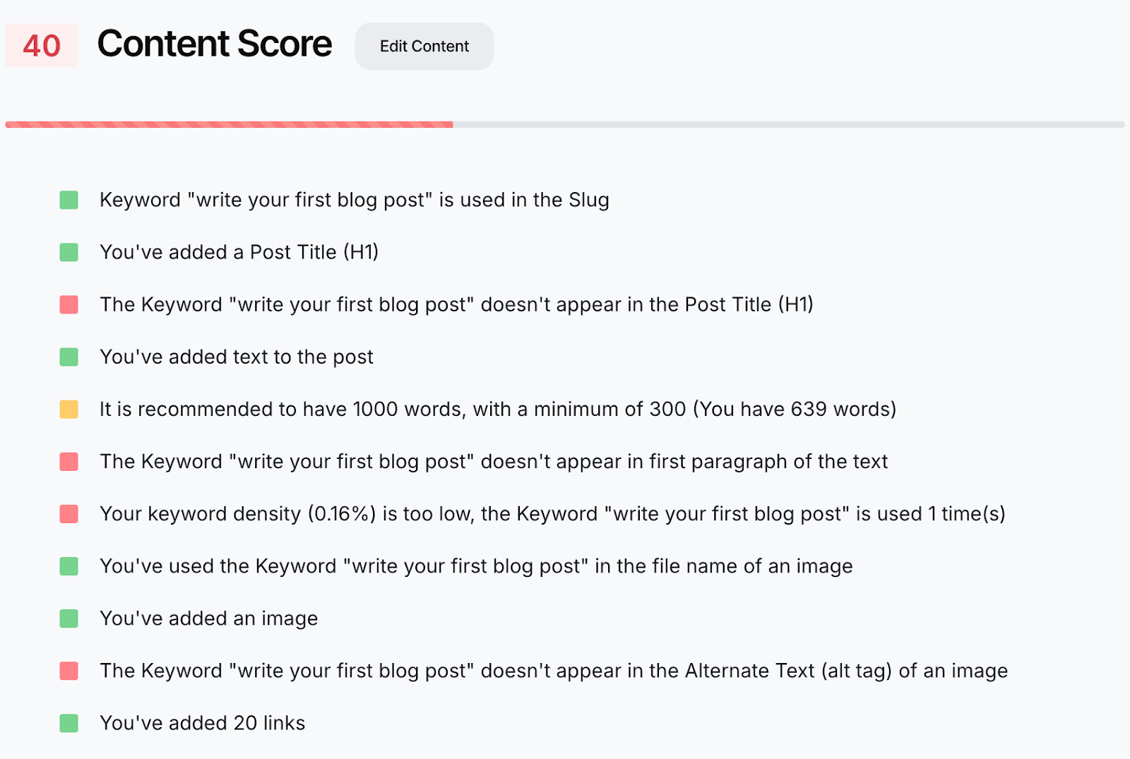 The SEO Analyzer: Content score overview