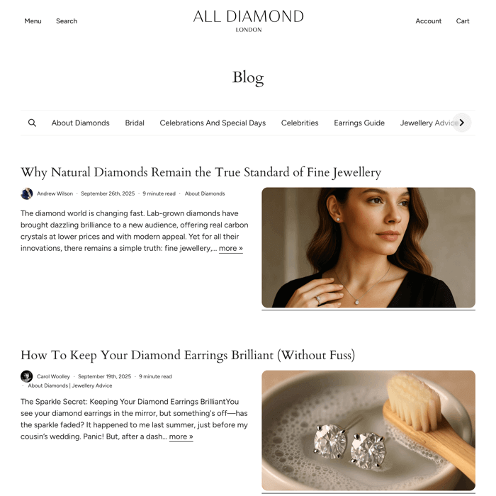 Create a blog on Shopify: All Diamond blog