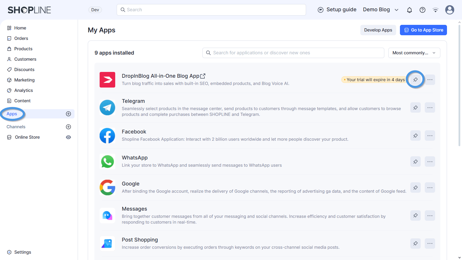 Shopline blog install step
