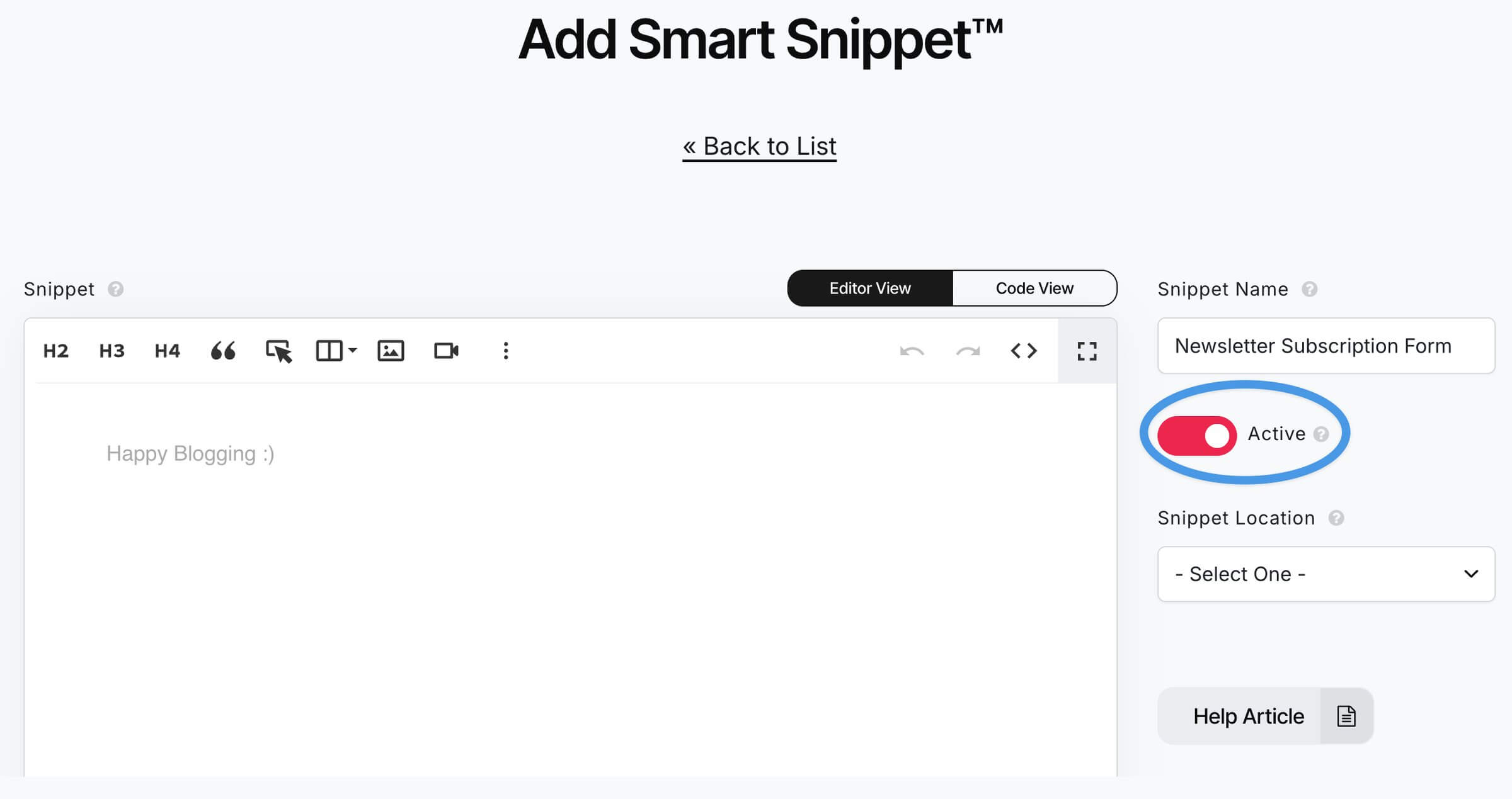 Turning Smart Snippets on