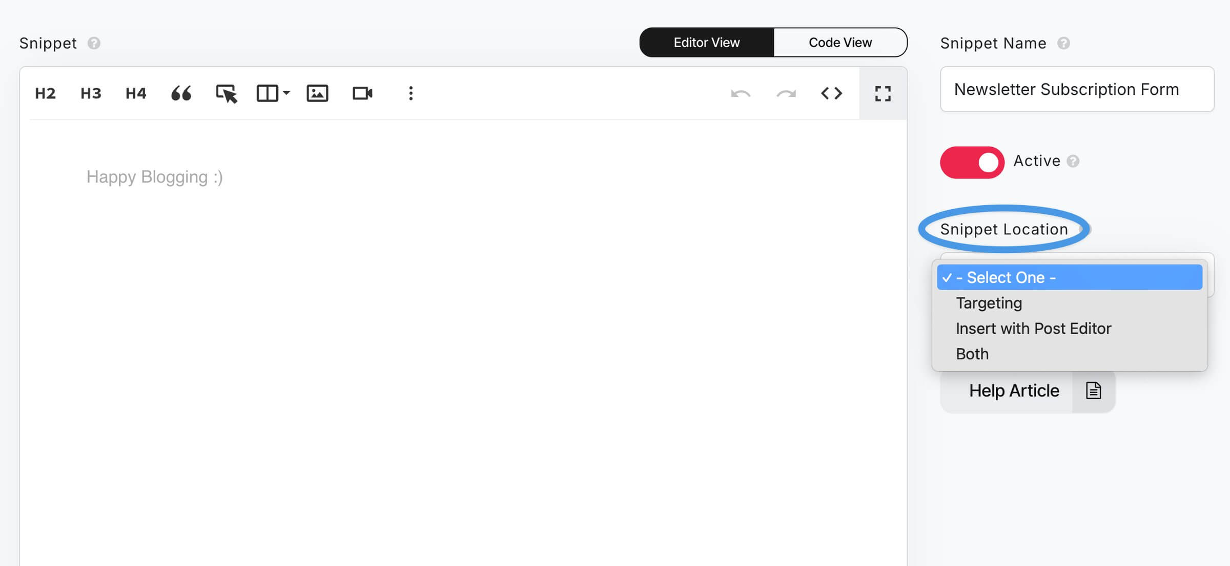 Smart Snippets location