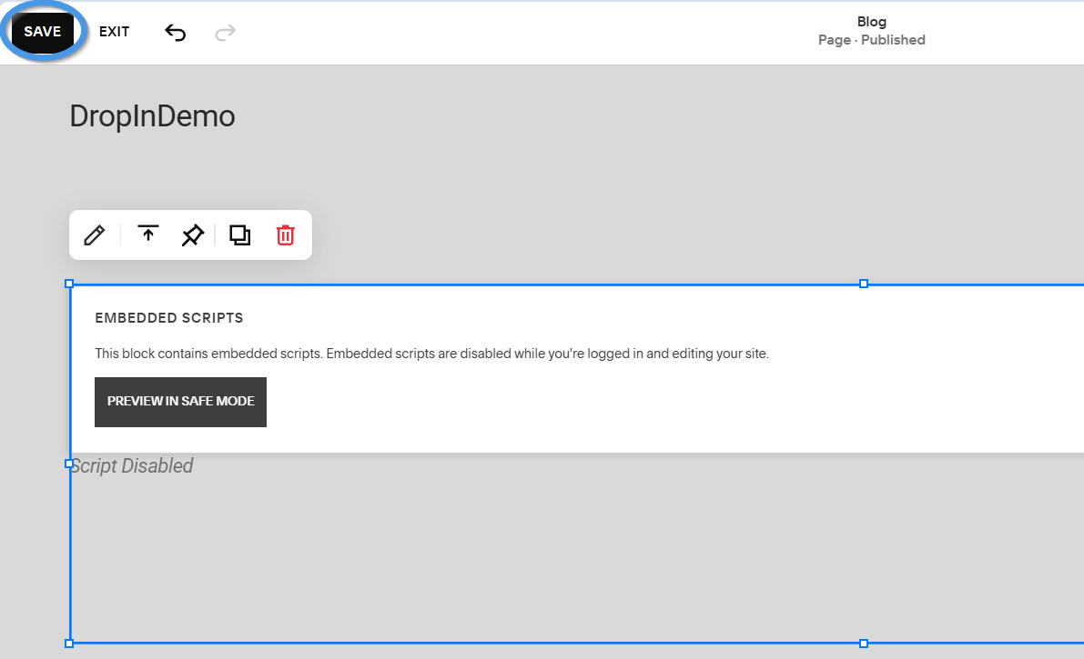 Squarespace blog install step