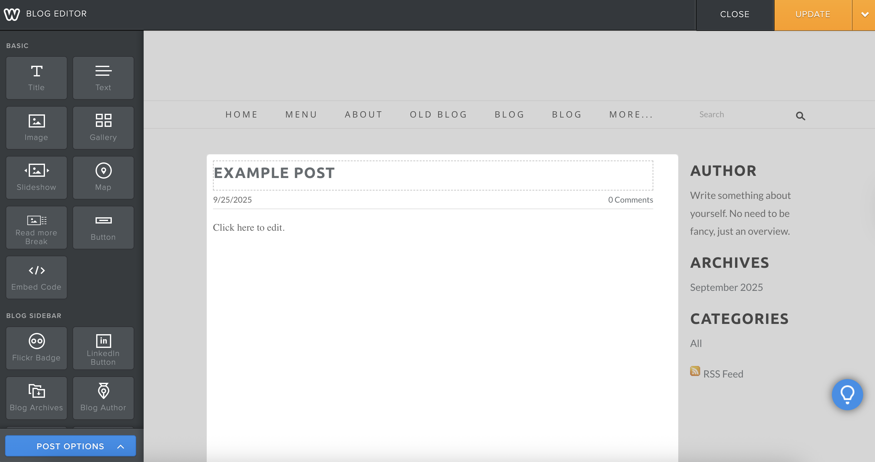 Weebly's blog post editor