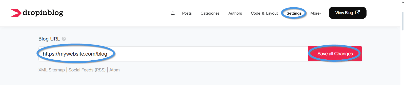 Add your blog link to your DropInBlog account