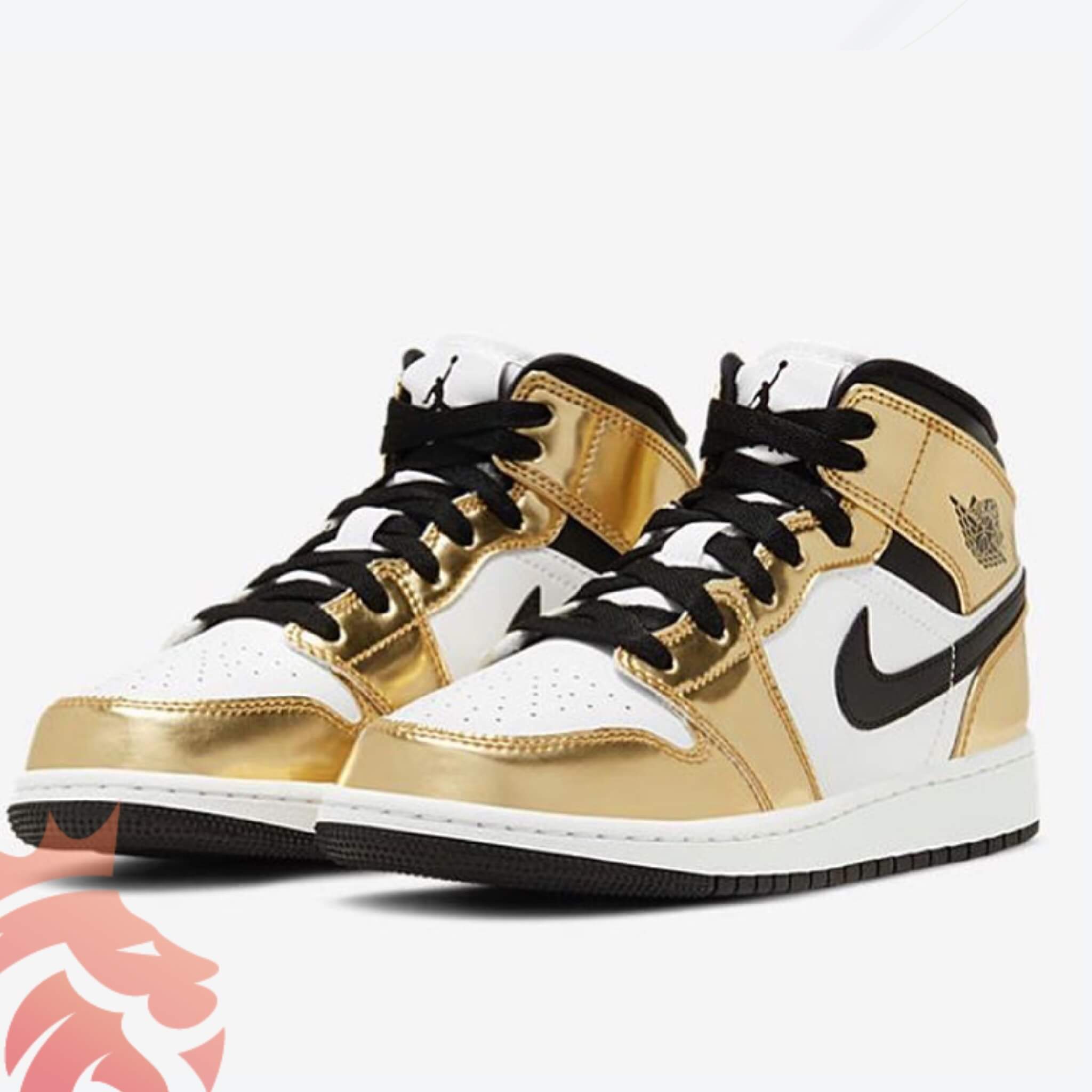 Air jordan 1 mid se black on sale white metallic gold