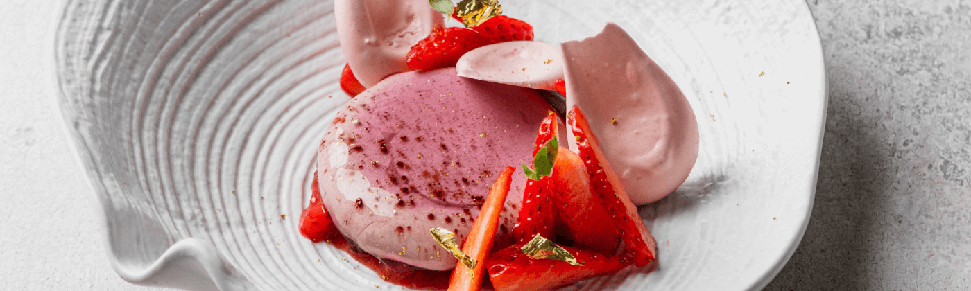 Cocoa strawberry shiso pavlova