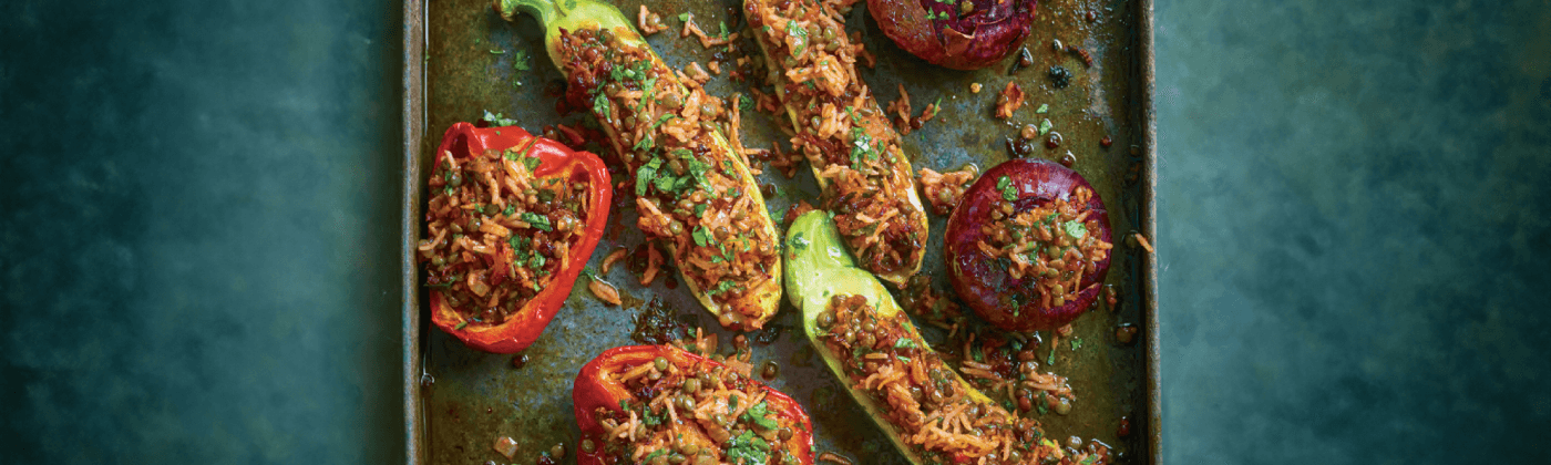 Lentil and rice stuffed vegetables