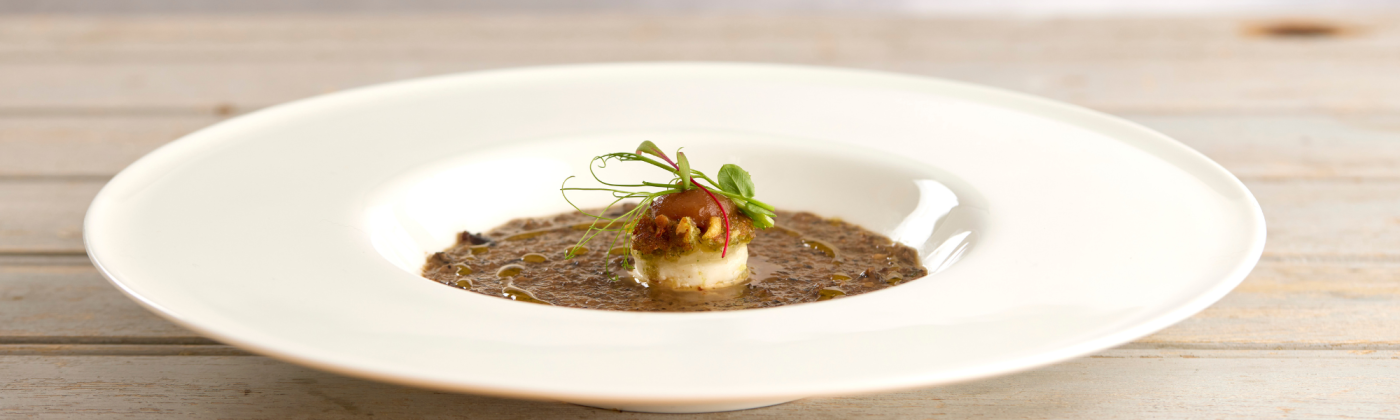 Wild mushroom soup with goat's cheese croquette