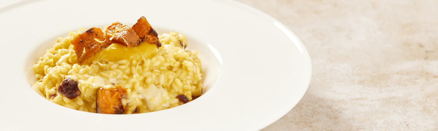 Roasted pumpkin, chestnut, cranberry and Gorgonzola risotto